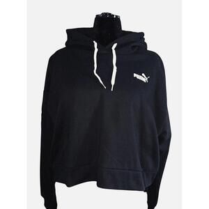 Women's PUMA Crop-Top Pull-Over Hoodie Black With White Writing SZ Large NWOT